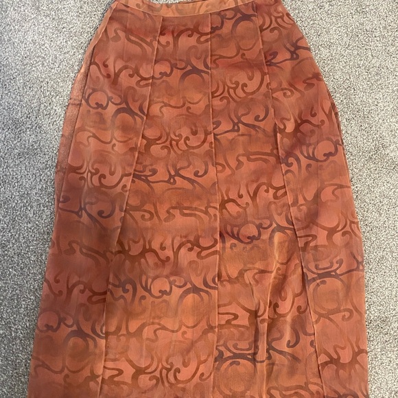 Un Jour Ailleurs Orange Vintage Print Full Length Skirt Women's Size 10 FR 40 - Picture 1 of 7